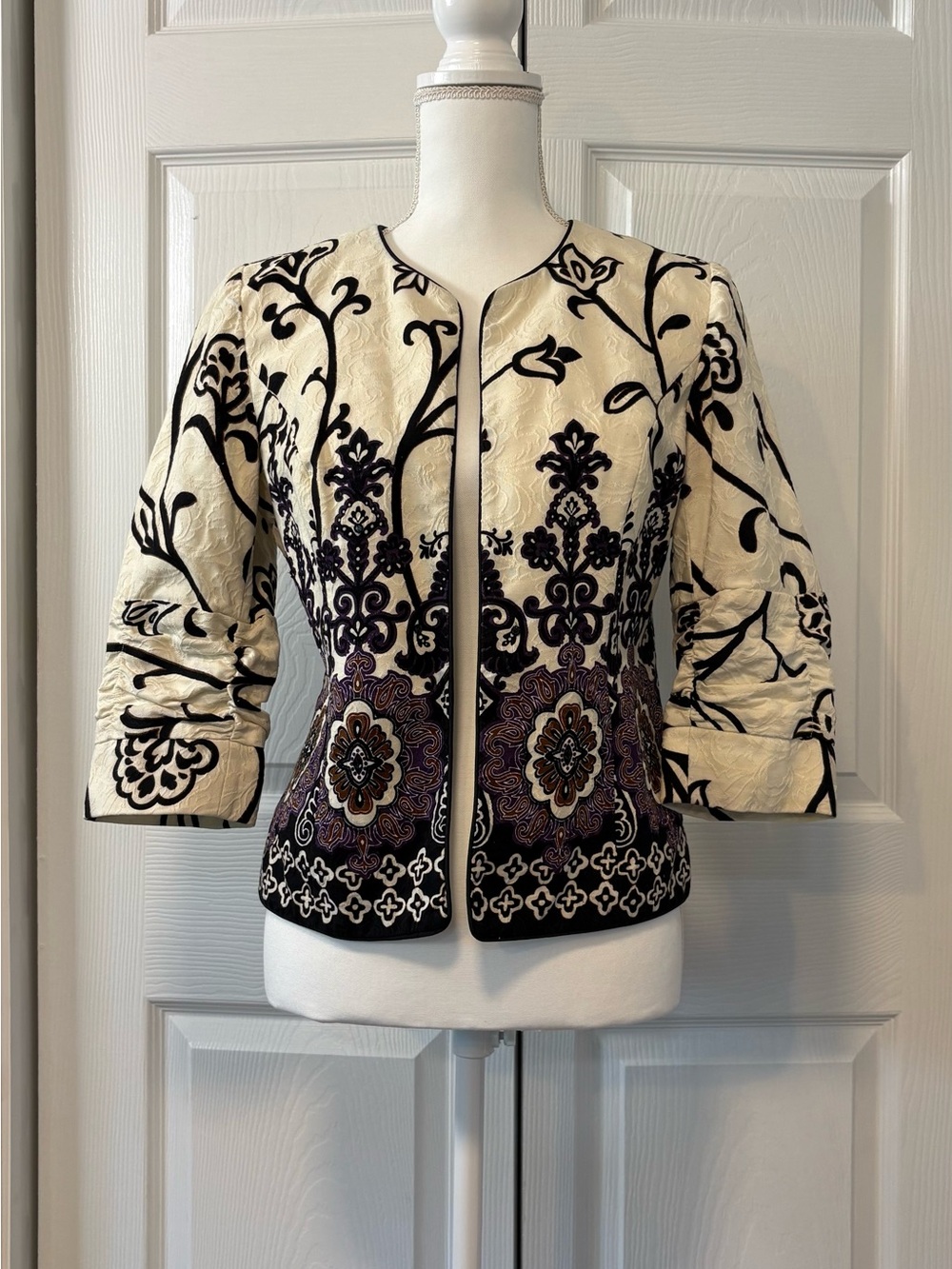 Coldwater Creek Petite 8 Boho Tapestry Jacket Flocked Embroidered Cropped